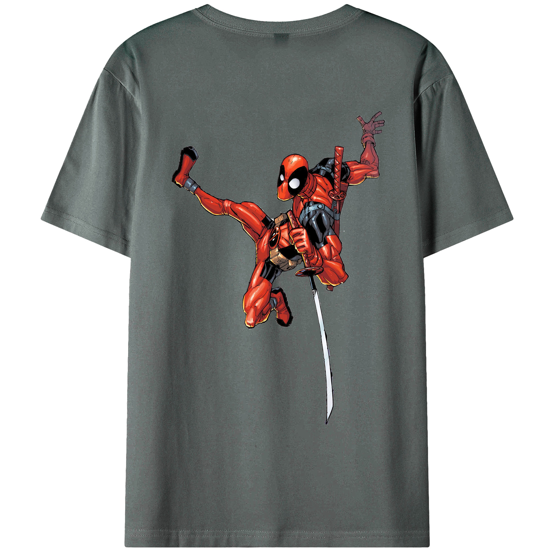 （画像用） Deadpool デッドプール 綿100％ メンズ半袖Tシャツ（バックプリント） 通気性